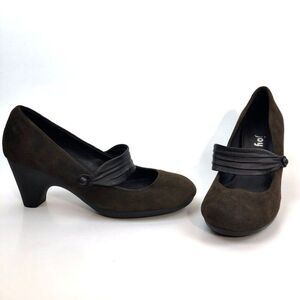 Vintage Anthropologie Joy Chen Mary Jane Pumps Suede & Leather Size 6 Brown